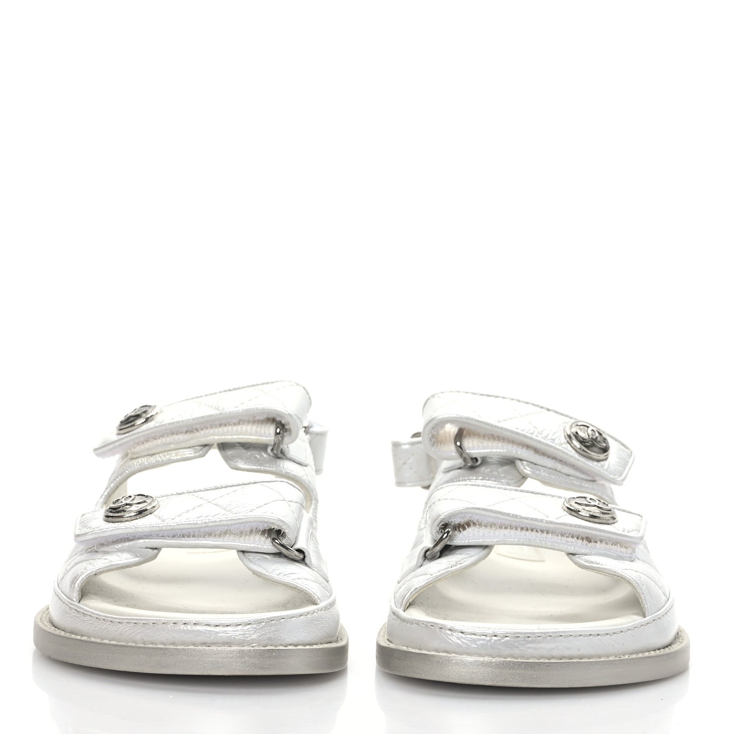 Laminated Lambskin Quilted Velcro Dad Sandals 37 Silver