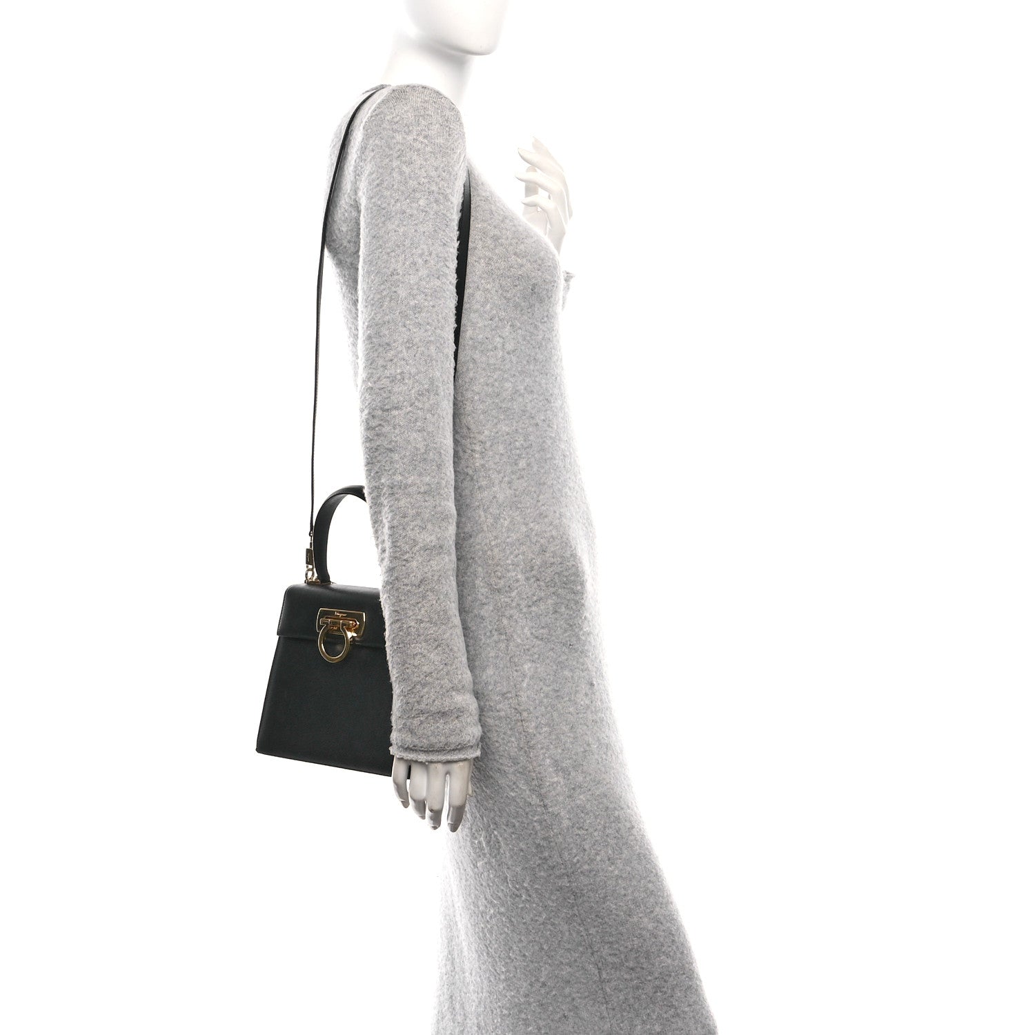 Salvatore Ferragamo Hammered Calfskin Small Iconic Top Handle Bag Black 2 of 12