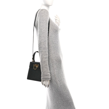 Salvatore Ferragamo Hammered Calfskin Small Iconic Top Handle Bag Black 2 of 12