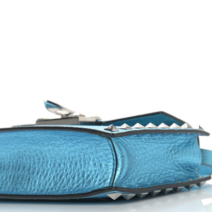 Valentino Garavani Metallic Pebbled Calfskin Small Rockstud Overlay Flap Shoulder Bag Cerulean 8 of 9