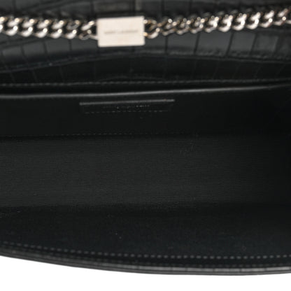 Saint Laurent Calfskin Crocodile Embossed Medium Classic Monogram Kate Tassel Satchel Black 5 of 15