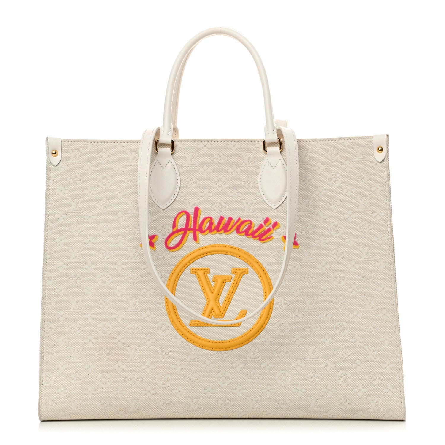 Louis Vuitton Jacquard Embroidered Tufted Monogram Hawaii Onthego GM Cream 1 of 14