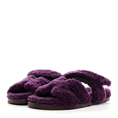Hermes Woolskin Womens Chypre Sandals 40 Violet Fonce 3 of 9