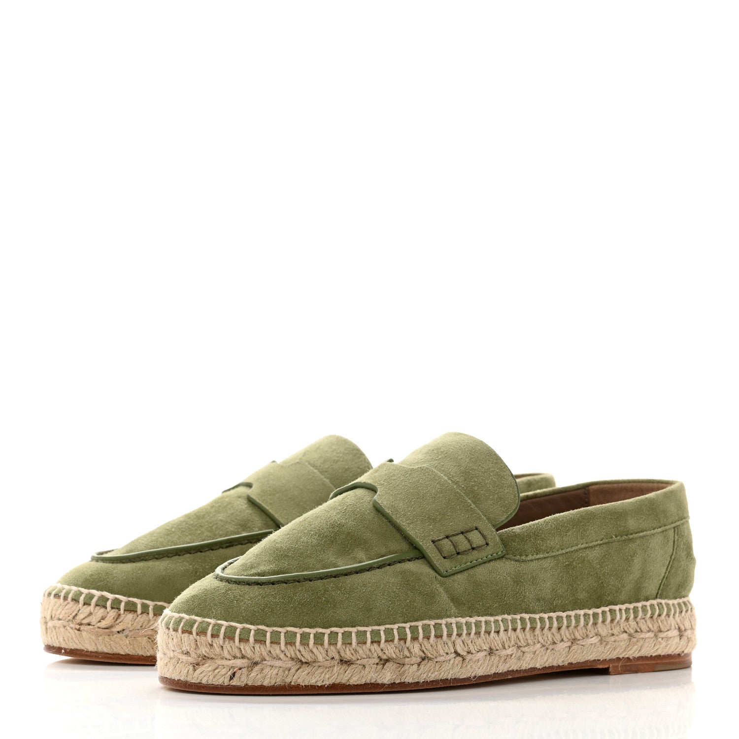Hermes Suede Calfskin Womens Trip Espadrilles 35 Vert Sauge 3 of 8
