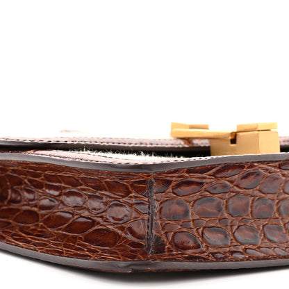 Saint Laurent Linen Canvas Crocodile Embossed Carre Satchel Natural Brown 9 of 12
