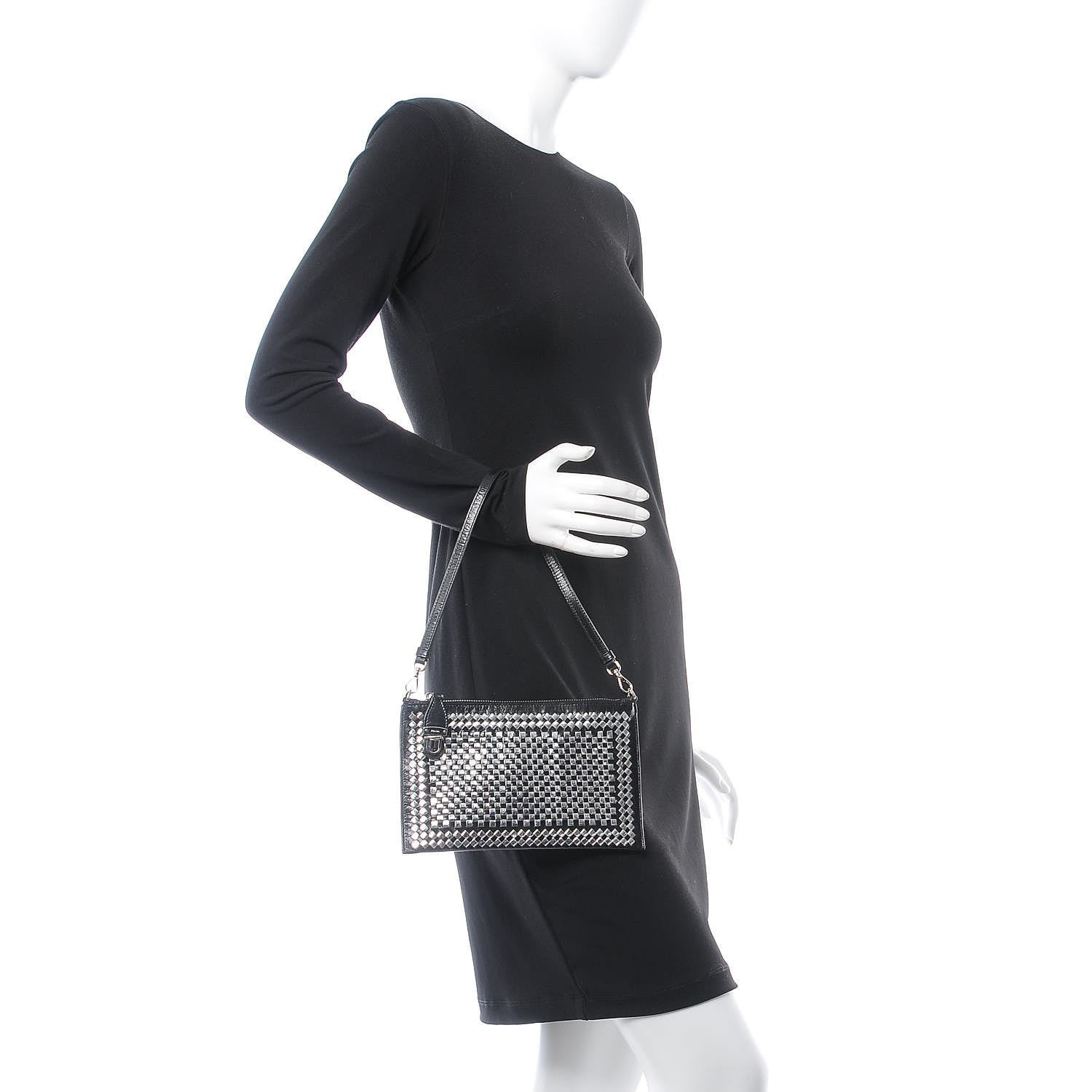 Prada Goatskin Woven Pochette Black Argento 2 of 7