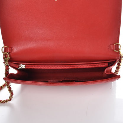 Chanel Lambskin Quilted Boy Wallet On Removable Chain WOC Red 5 of 9