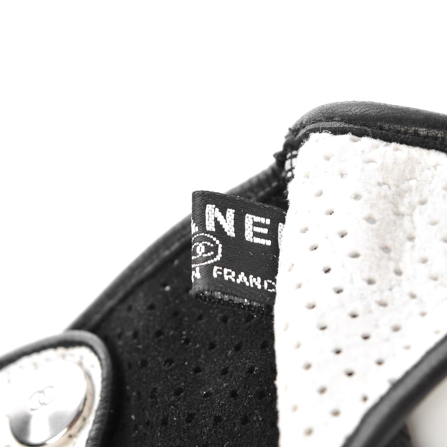 Lambskin Perforated Fingerless Gloves Black White