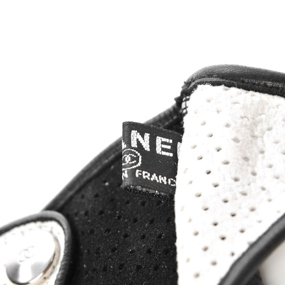 Chanel Lambskin Perforated Fingerless Gloves Black White 5 of 6
