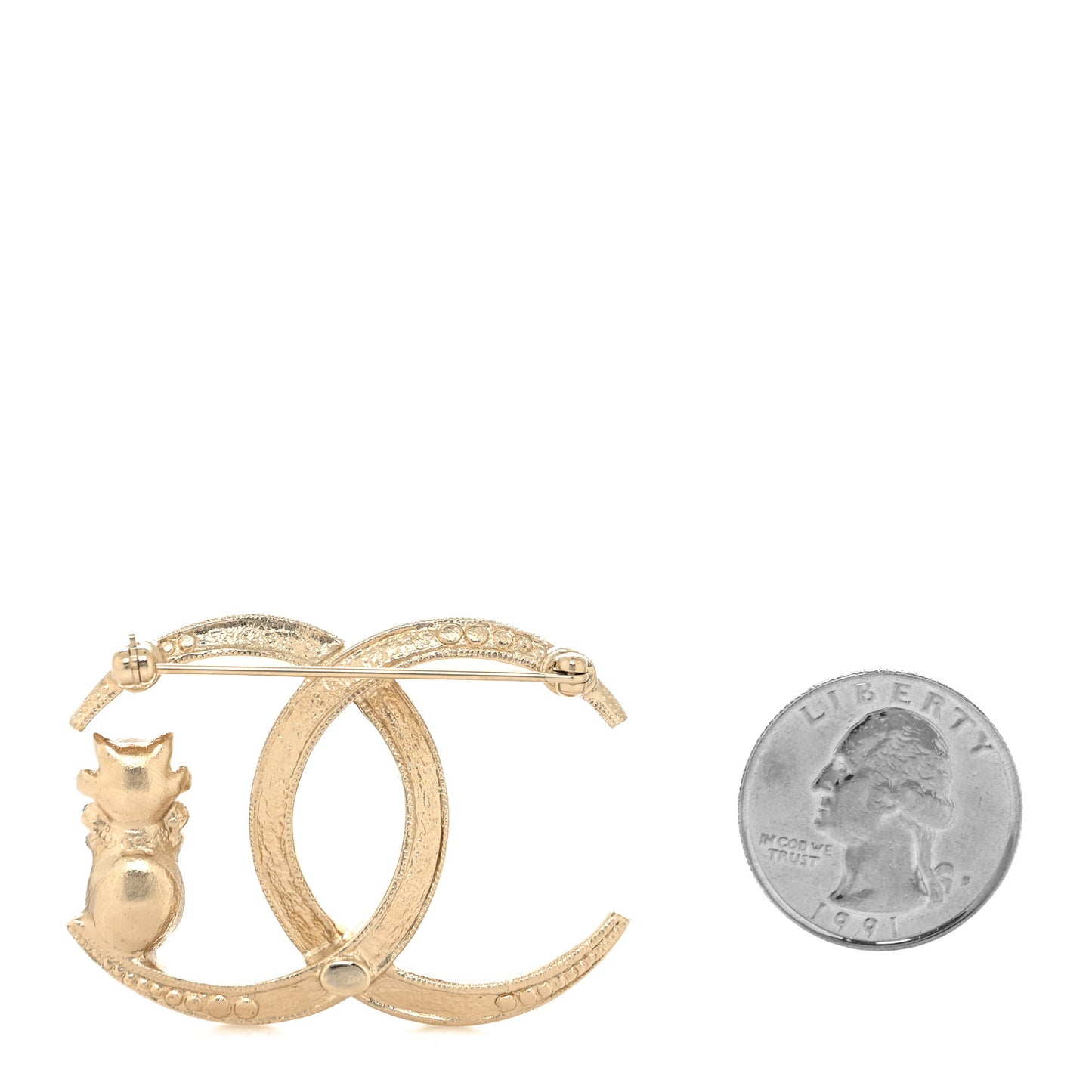 Pearl Crystal CC Cat Moon Brooch Gold