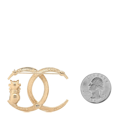 Chanel Pearl Crystal CC Cat Moon Brooch Gold 2 of 3