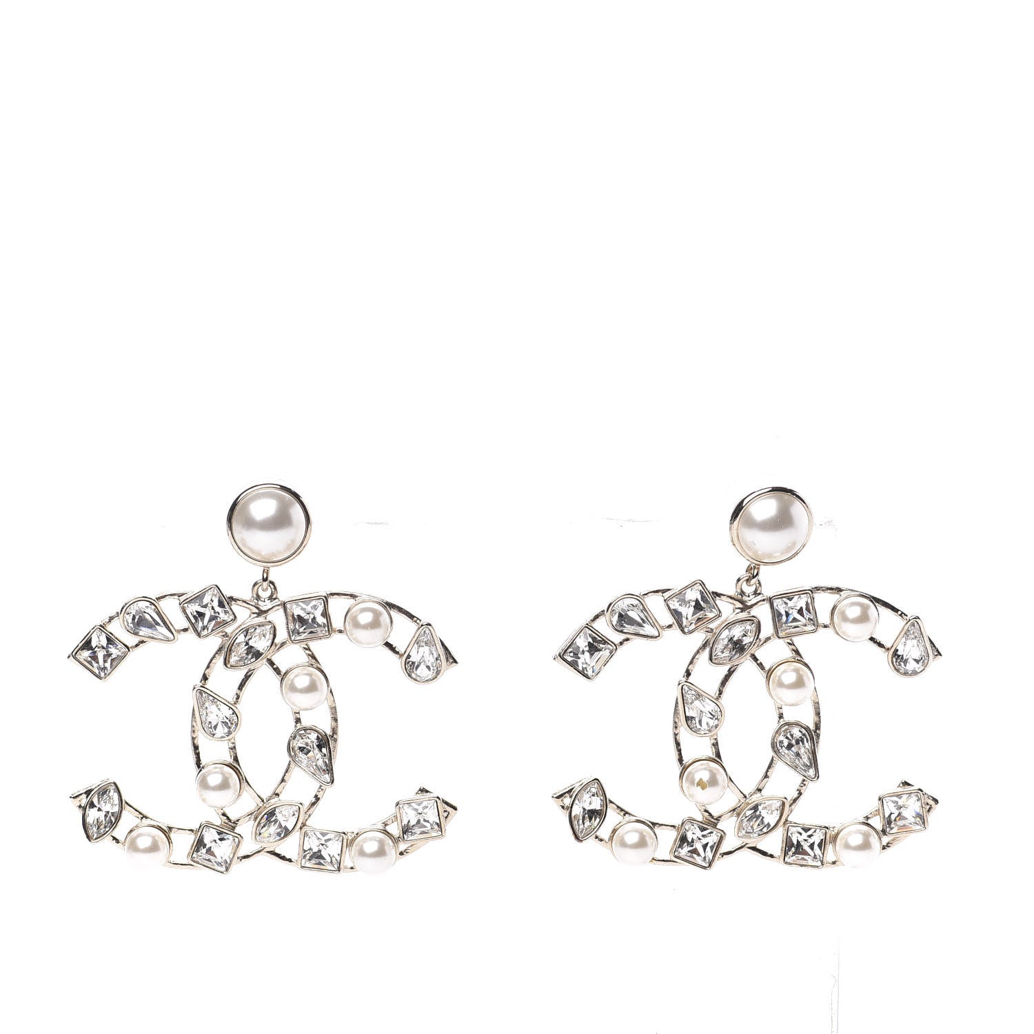 Chanel Metal Glass Pearl CC Crystal Snowfall CC Drop Earrings Light Gold 1 of 8