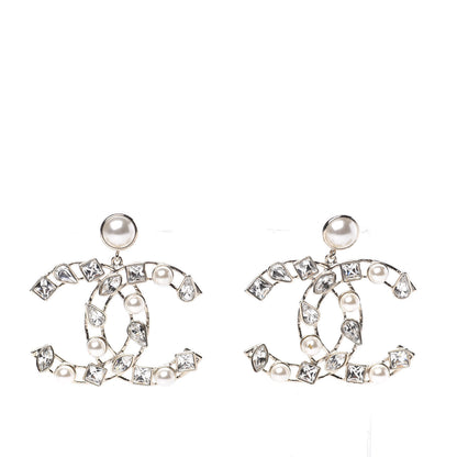 Chanel Metal Glass Pearl CC Crystal Snowfall CC Drop Earrings Light Gold 1 of 8