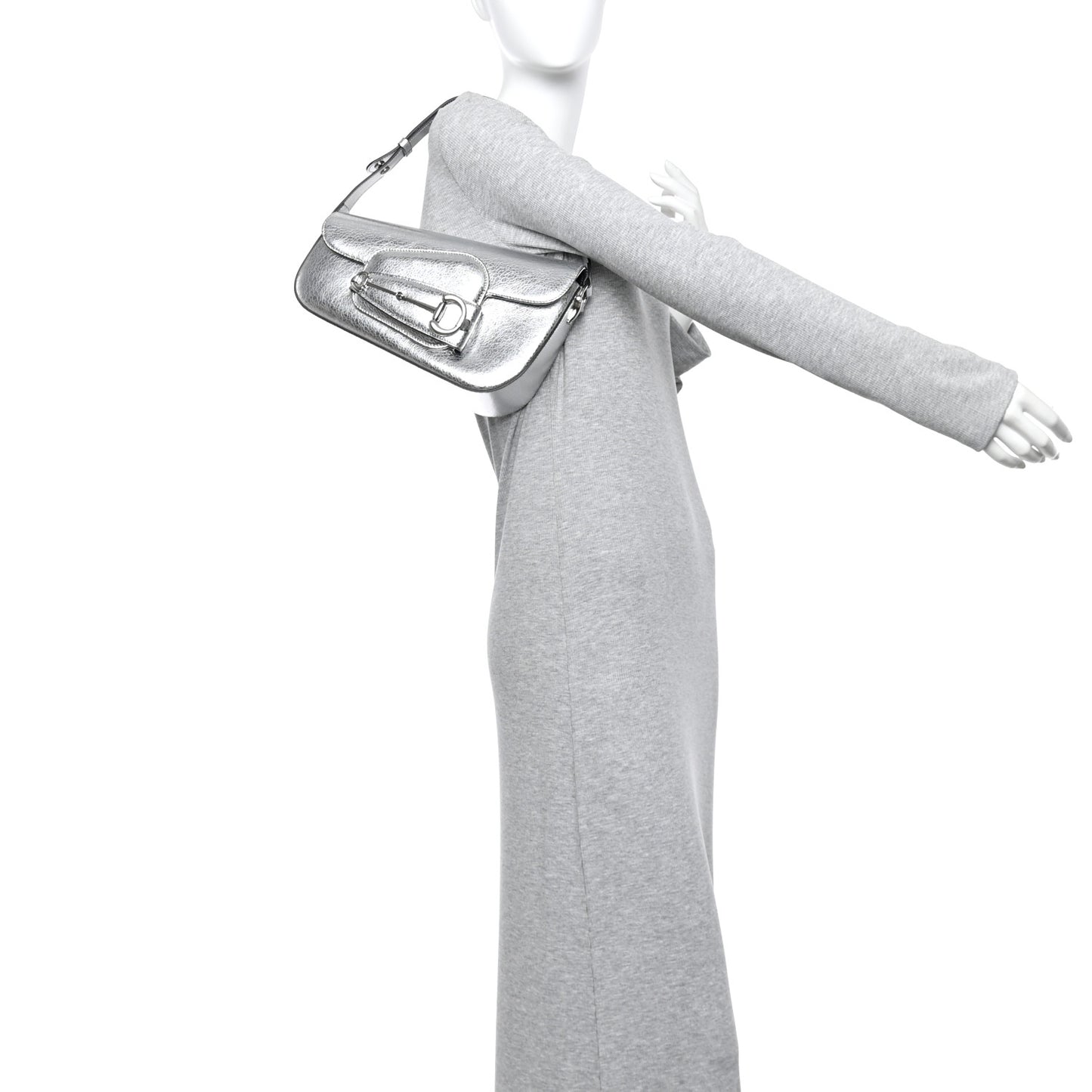 Metallic Demetra Small Horsebit 1955 Asymmetric Shoulder Bag Silver