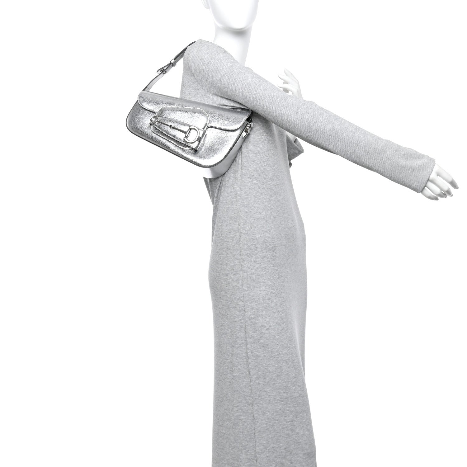 Gucci Metallic Demetra Small Horsebit 1955 Asymmetric Shoulder Bag Silver 2 of 10