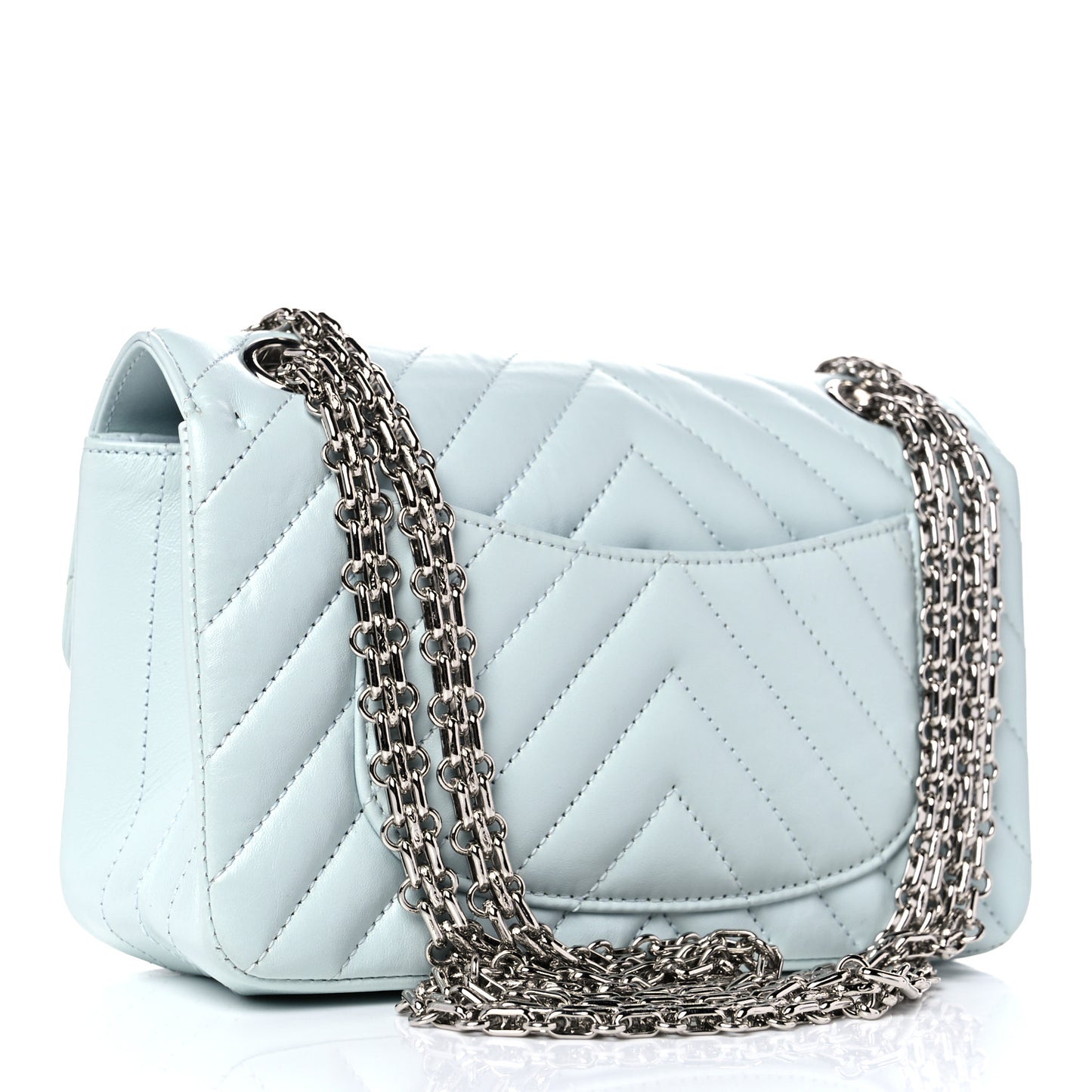 Aged Calfskin Chevron Quilted 2.55 Reissue Mini Flap Light Blue