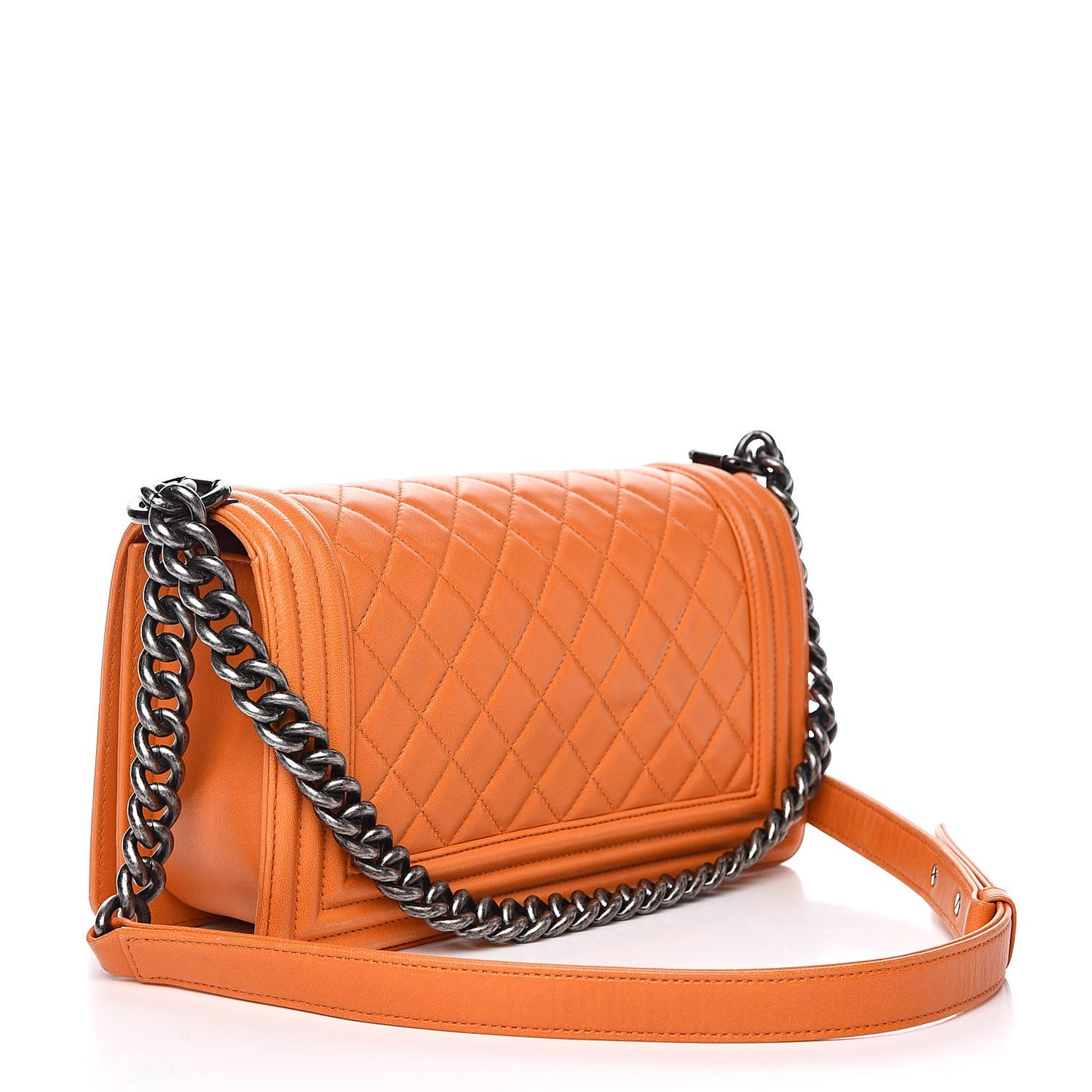 Lambskin Quilted Medium Boy Flap Orange