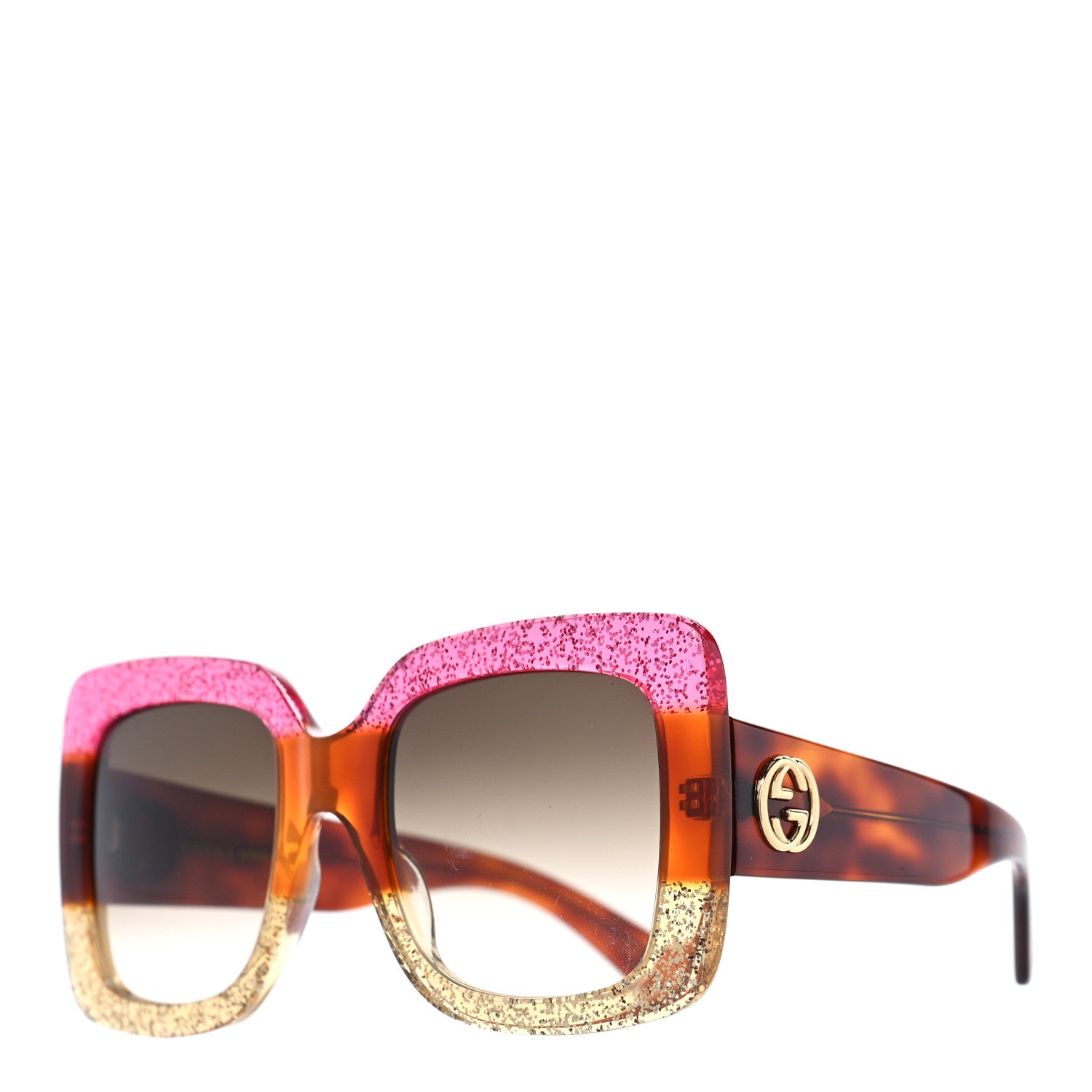 Gucci Acetate Square Frame Sunglasses GG0083S Glitter Pink Multi 1 of 7