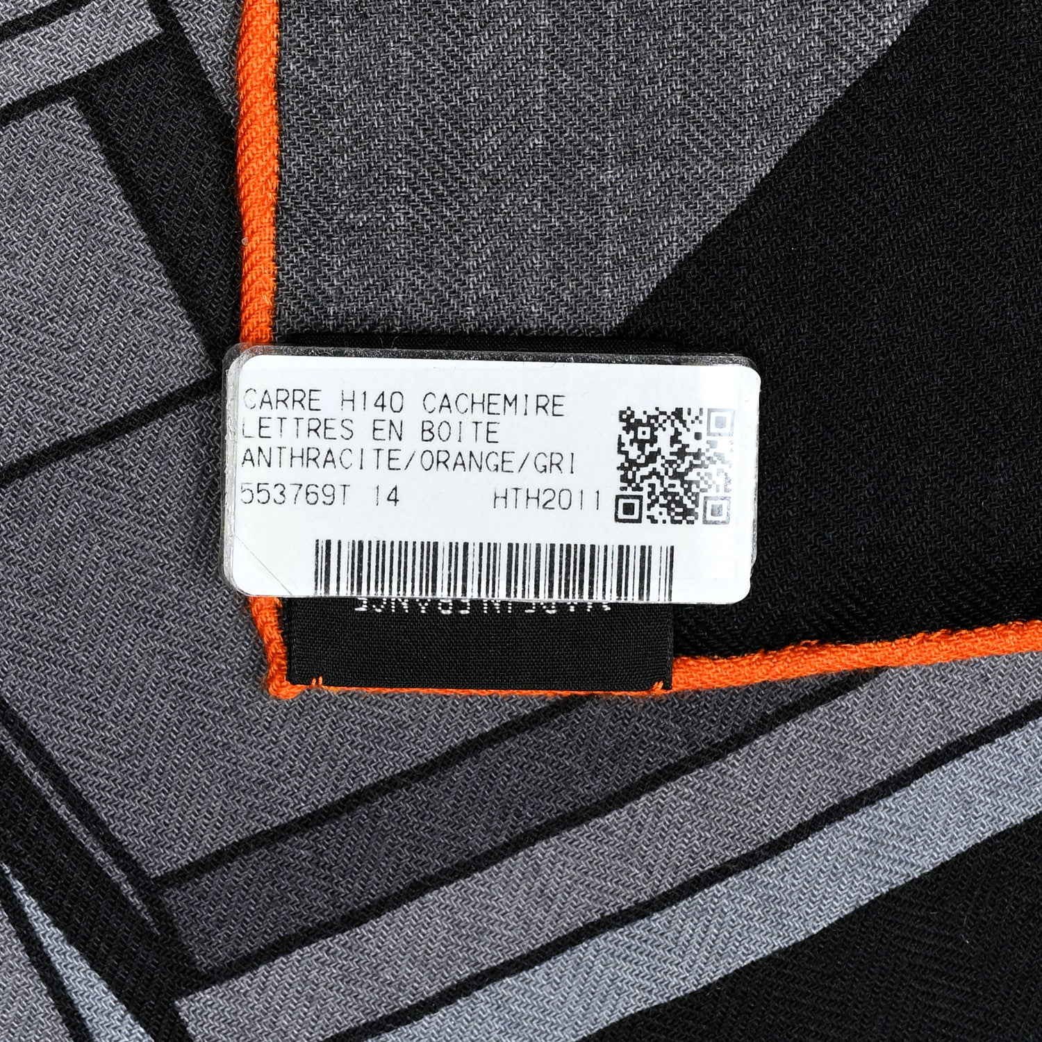 Hermes Cashmere Silk Lettres en Boite Scarf 140 Anthracite Orange Gris 4 of 4