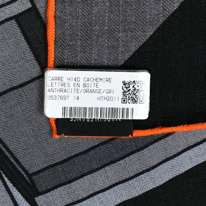 Hermes Cashmere Silk Lettres en Boite Scarf 140 Anthracite Orange Gris 4 of 4