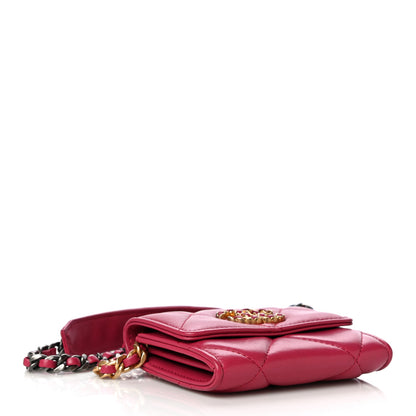 Chanel Lambskin Quilted Chanel 19 Flap Coin Purse With Chain Dark Pink 4 of 15