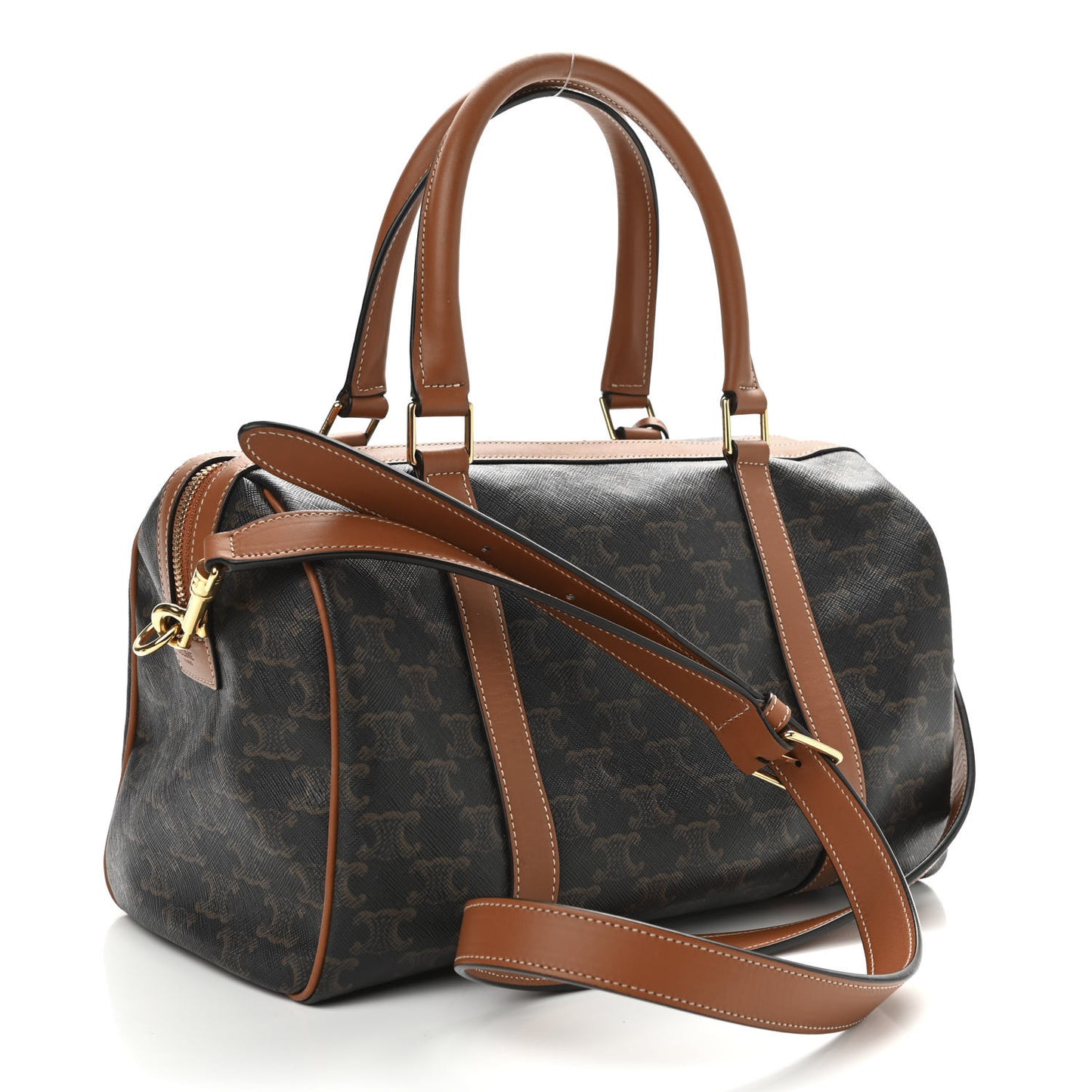 Triomphe Canvas Calfskin Boston Bag Tan