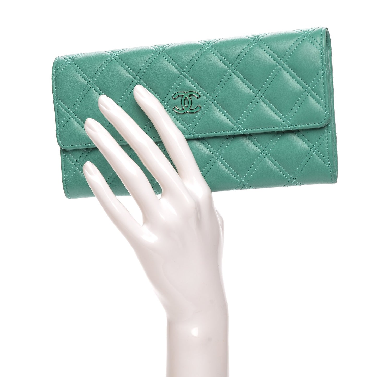 Lambskin Quilted Large Gusset Flap Wallet Turquoise