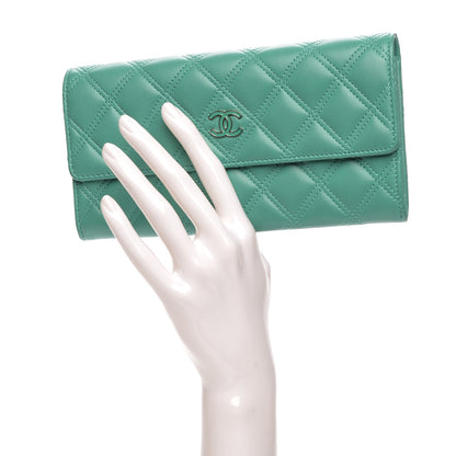 Chanel Lambskin Quilted Large Gusset Flap Wallet Turquoise 2 of 9