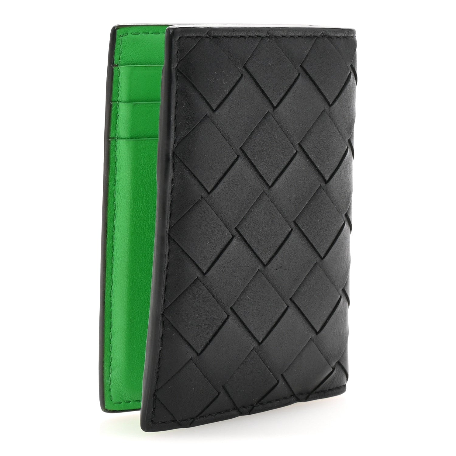 Bottega Veneta Nappa Maxi Intrecciato Bi-Fold Card Holder Black Grass 3 of 6