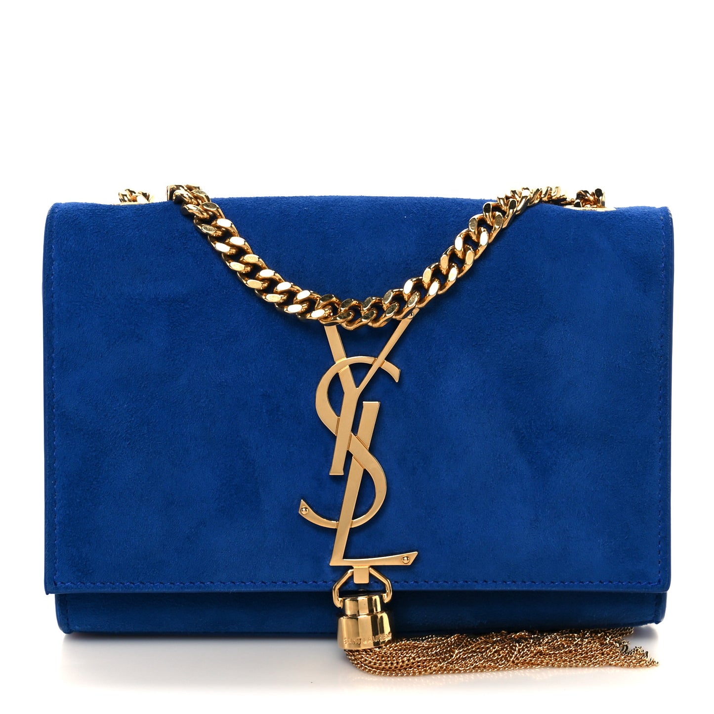 Suede Small Classic Monogram Kate Tassel Satchel Blue
