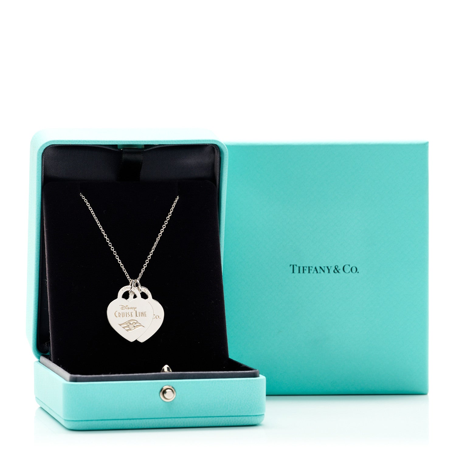 Tiffany Sterling Silver Disney Cruise Line Double Heart Tag Pendant Necklace 5 of 5