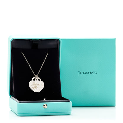 Tiffany Sterling Silver Disney Cruise Line Double Heart Tag Pendant Necklace 5 of 5