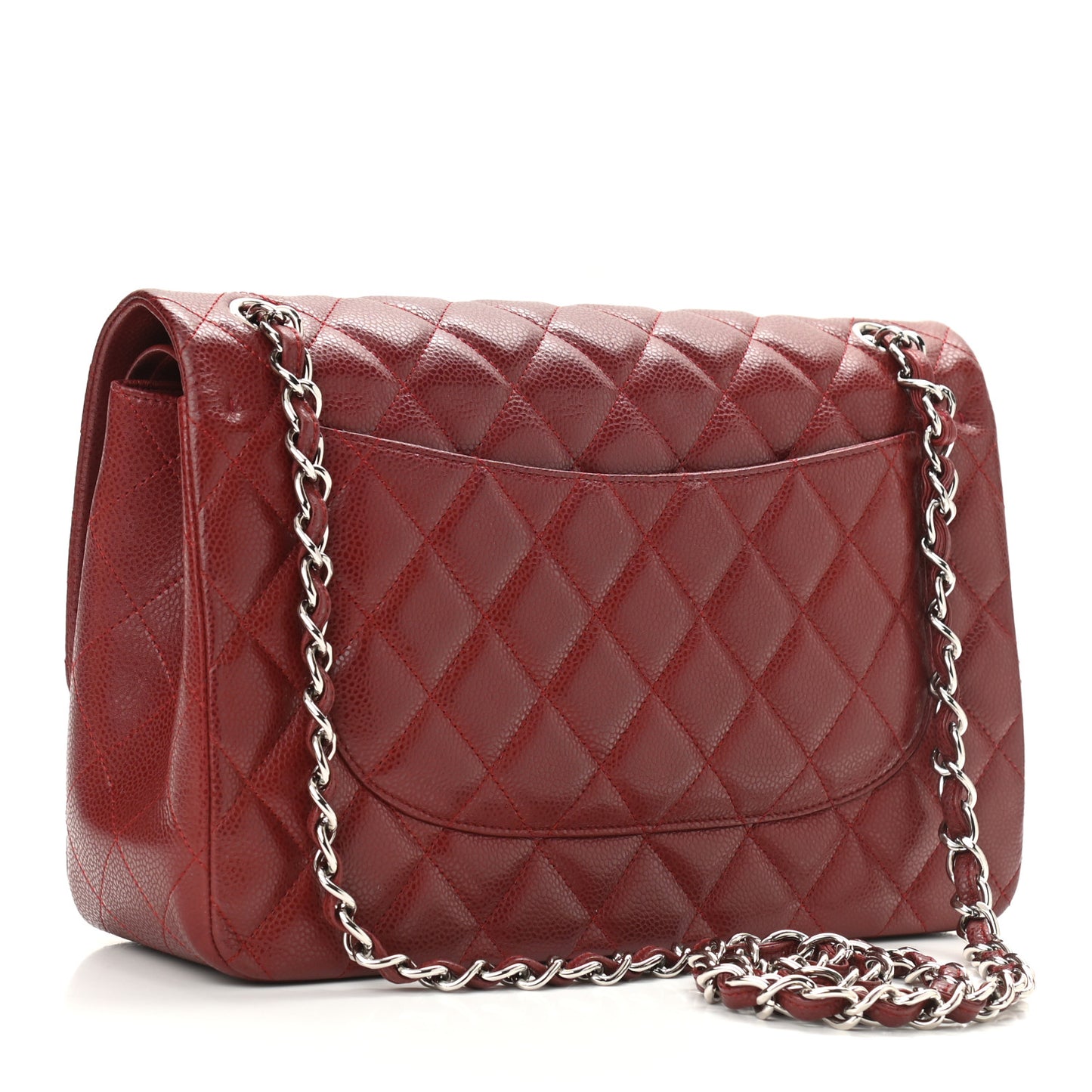 Caviar Quilted Jumbo Double Flap Dark Red