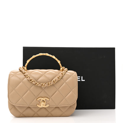 Chanel Lambskin Quilted Strass Small CC Top Handle Flap Beige 11 of 11