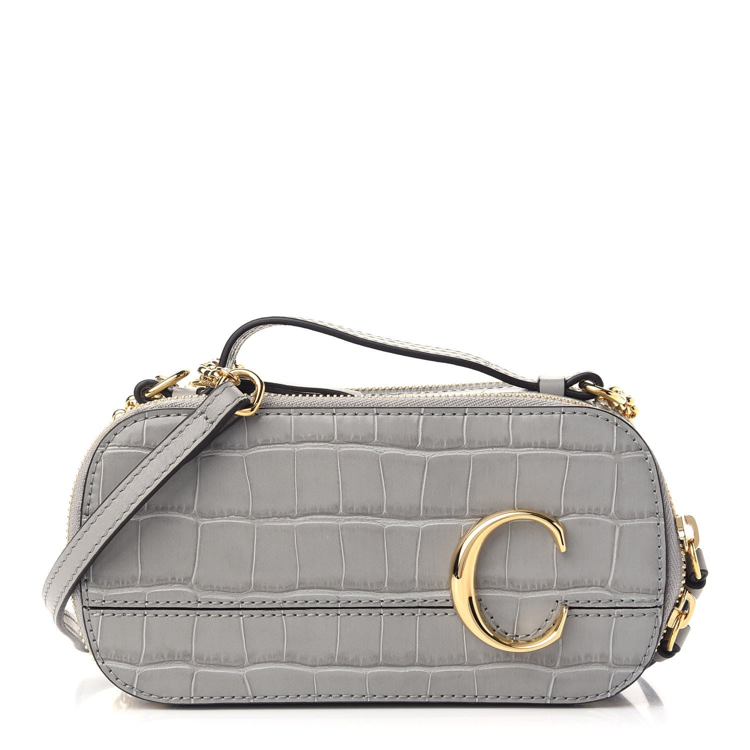 Chloe Calfskin Crocodile Embossed Mini C Vanity Bag Stormy Grey 1 of 9