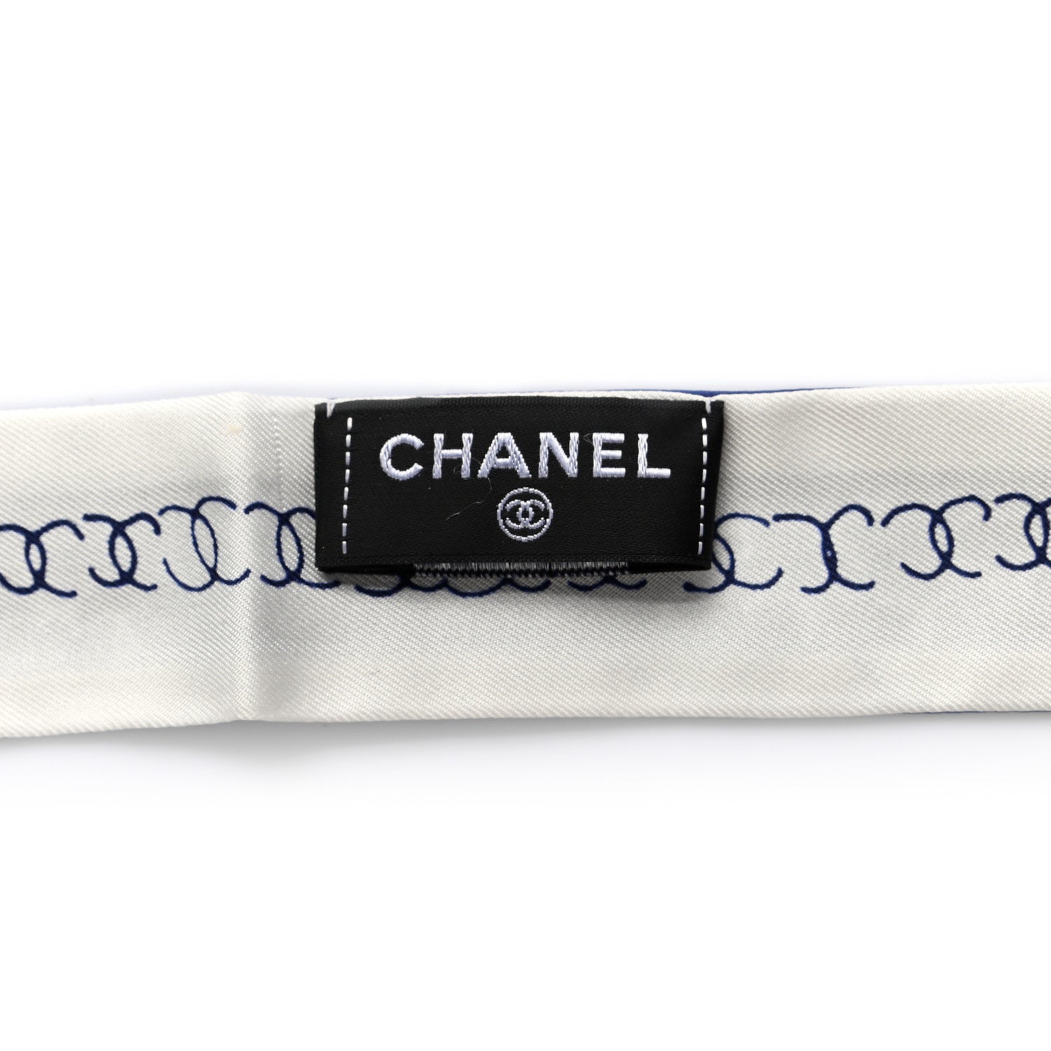 Chanel Silk CC Slim Bandeau Scarf Navy Ecru 2 of 3