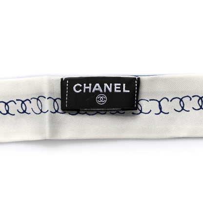 Chanel Silk CC Slim Bandeau Scarf Navy Ecru 2 of 3