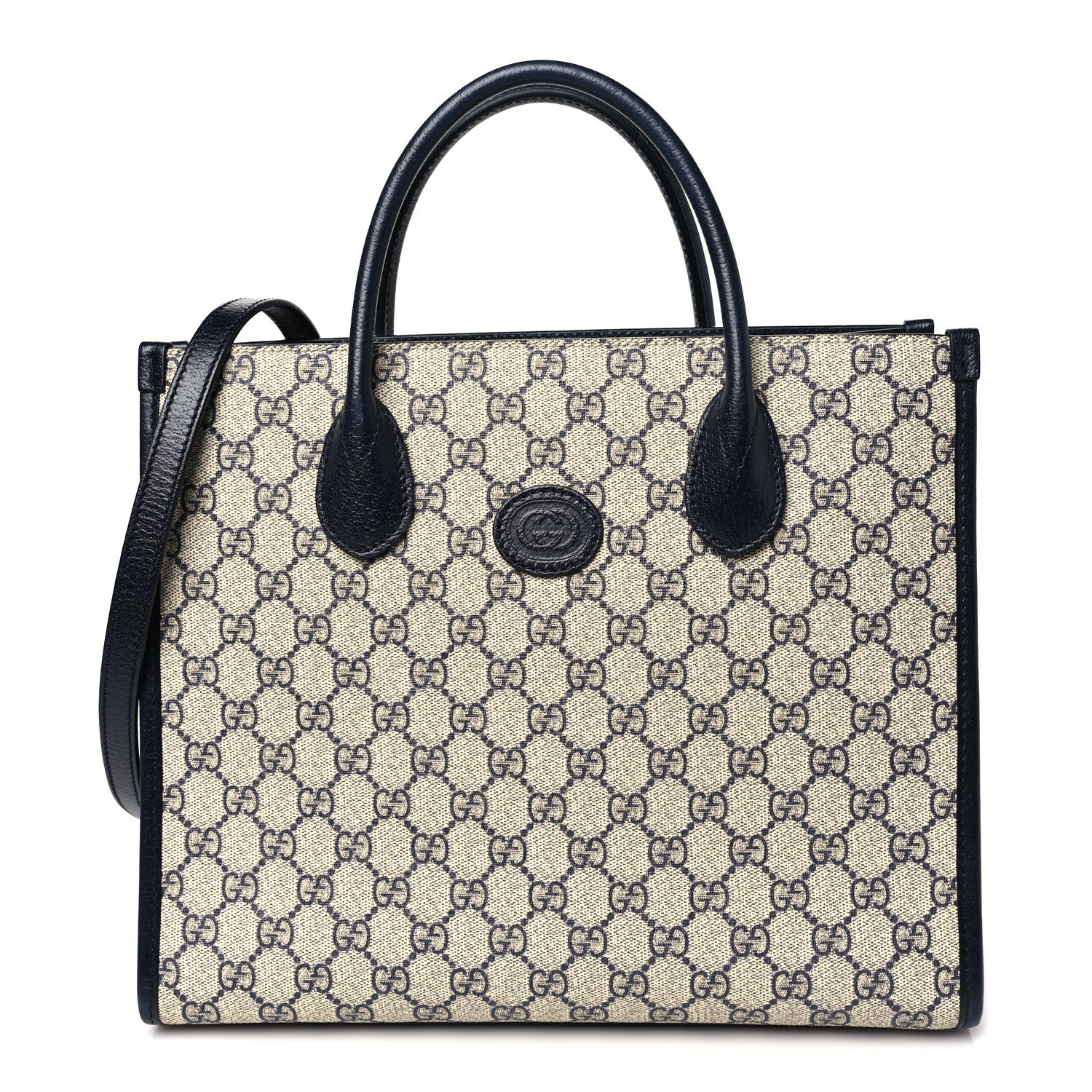 Gucci GG Supreme Monogram Textured Dollar Calfskin Small Retro Interlocking G Tote Bag Beige Blue 1 of 10