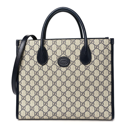 Gucci GG Supreme Monogram Textured Dollar Calfskin Small Retro Interlocking G Tote Bag Beige Blue 1 of 10
