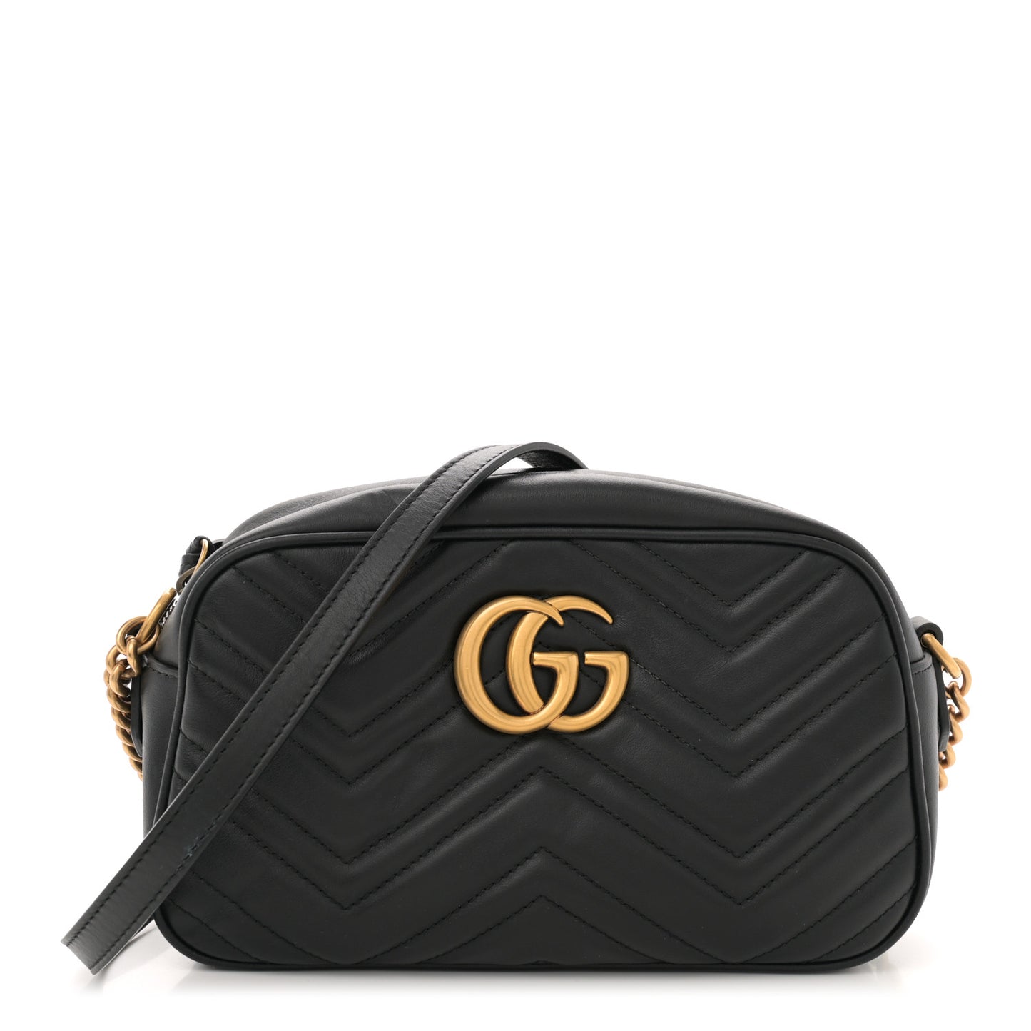 Calfskin Matelasse Small GG Marmont Chain Shoulder Bag Black