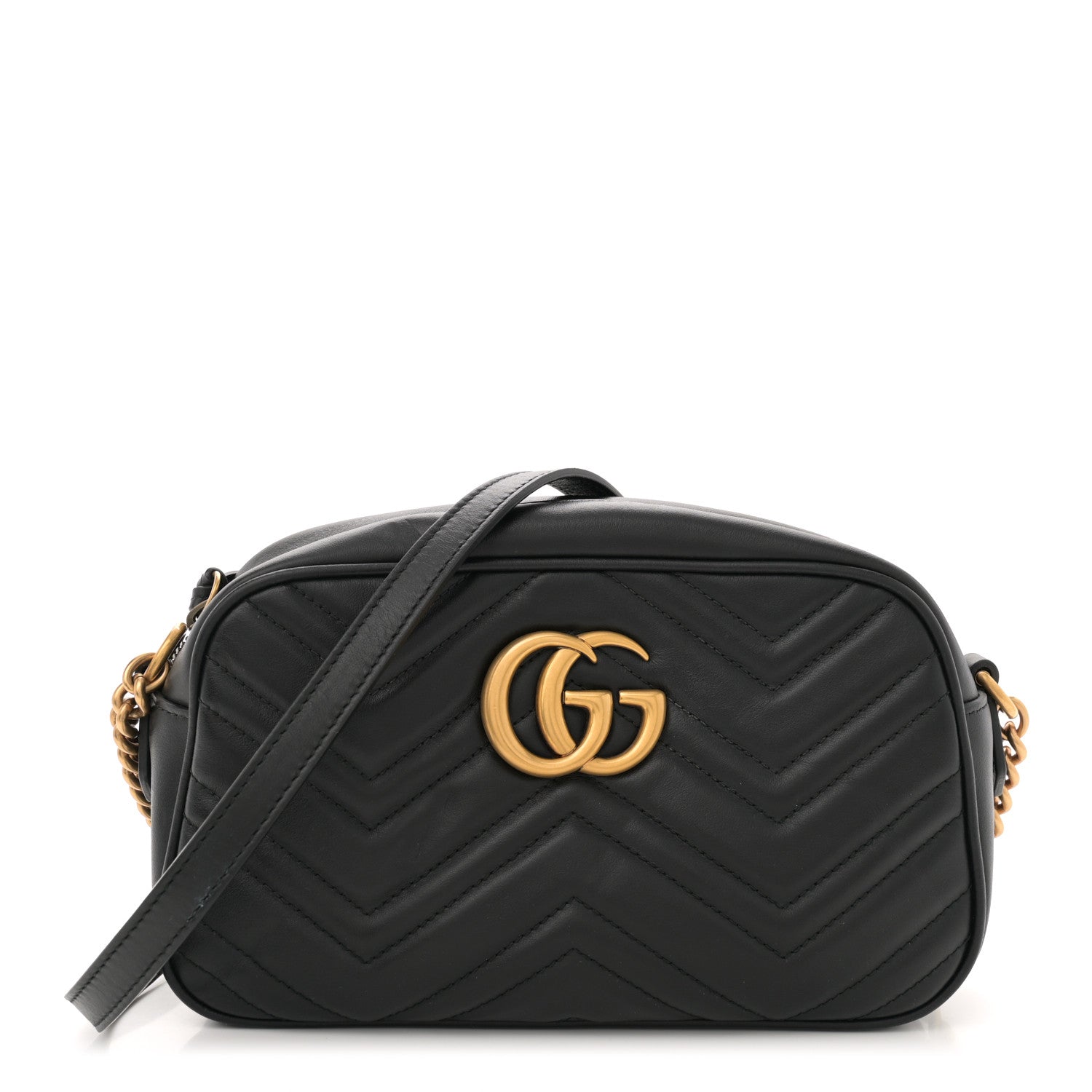 Gucci Calfskin Matelasse Small GG Marmont Chain Shoulder Bag Black 1 of 13