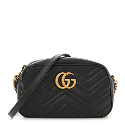 Gucci Calfskin Matelasse Small GG Marmont Chain Shoulder Bag Black 1 of 13