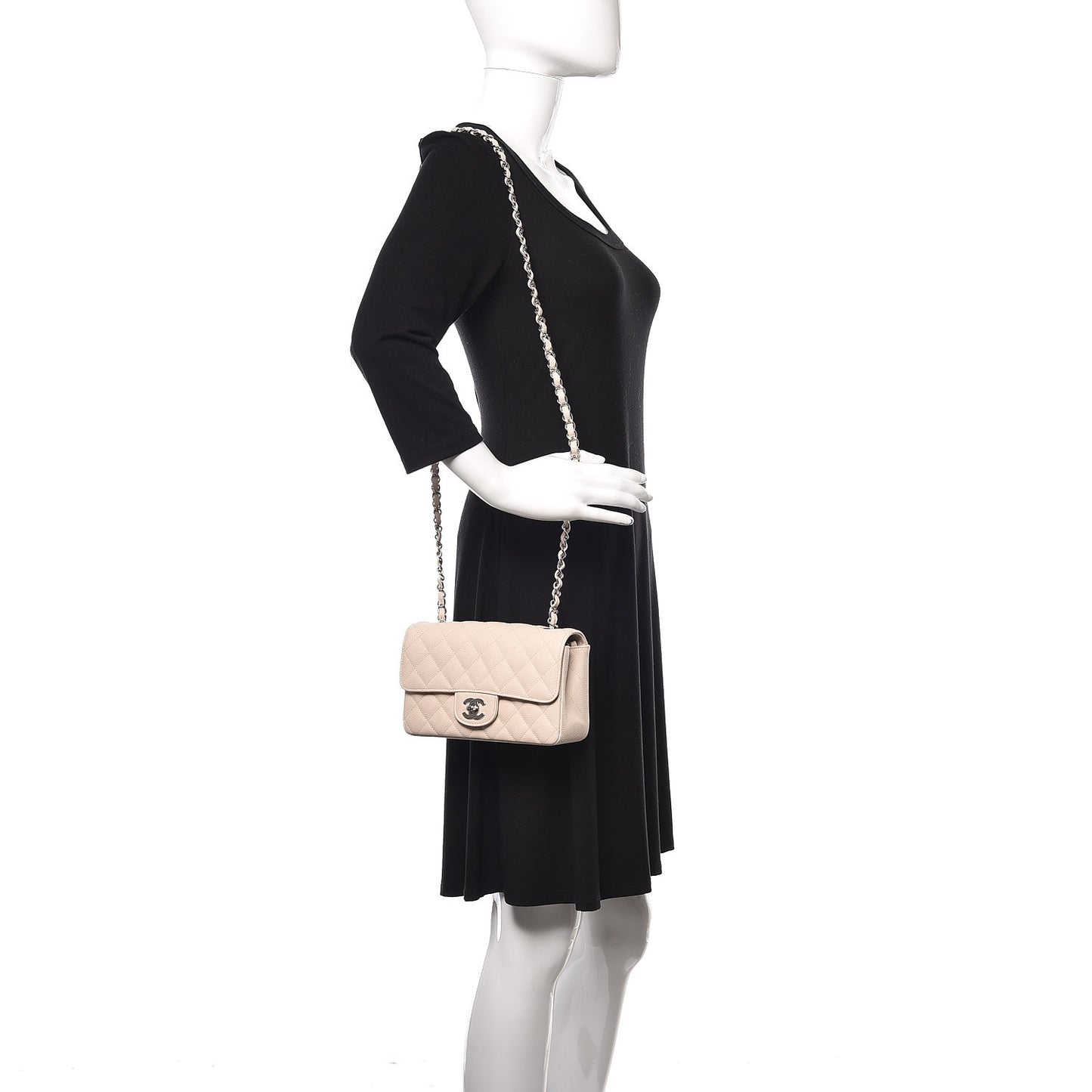 Caviar Quilted Mini Rectangular Flap Light Beige