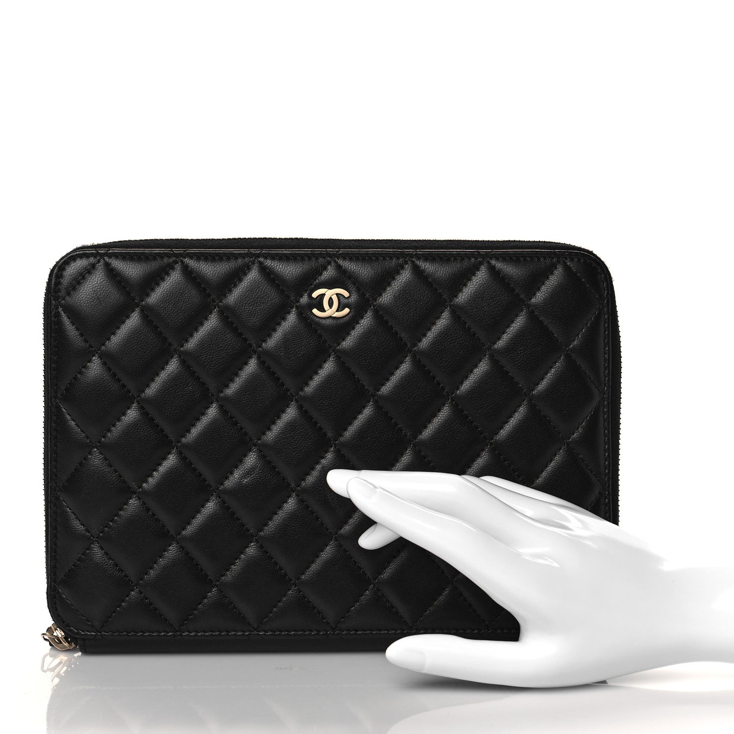 Lambskin Quilted Large Zip Around Organizer Wallet Black