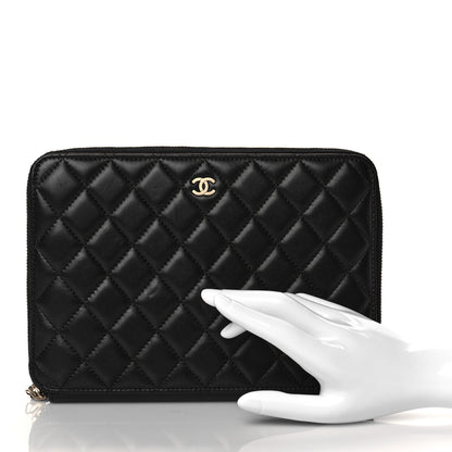 Chanel Lambskin Quilted Large Zip Around Organizer Wallet Black 2 of 8