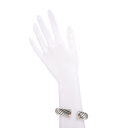 David Yurman Sterling Silver 18K Yellow Gold 15mm Sculpted Cable Cuff Bracelet 2 of 5