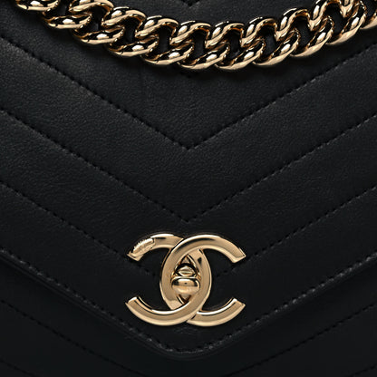Chanel Calfskin Chevron Stitched Medium Coco Flap Bag Black 7 of 17