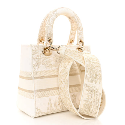 Christian Dior Canvas Around The World Stella Embroidered Medium Lady D-Lite White Gold 3 of 12
