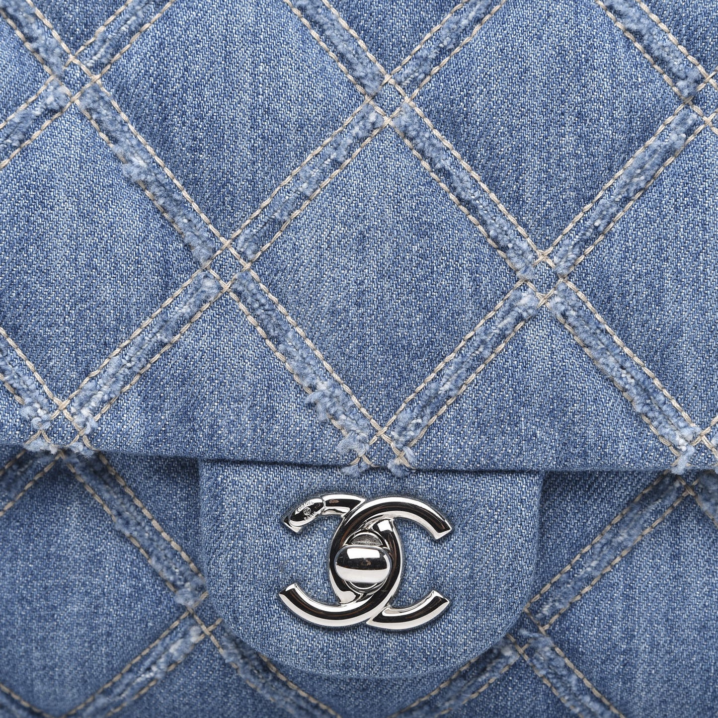 Frayed Denim Quilted Large Blue Chip Flap Blue