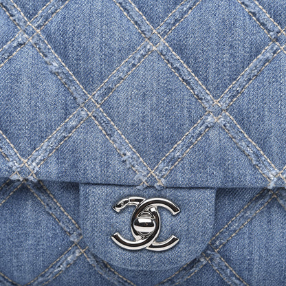 Chanel Frayed Denim Quilted Large Blue Chip Flap Blue 7 of 10